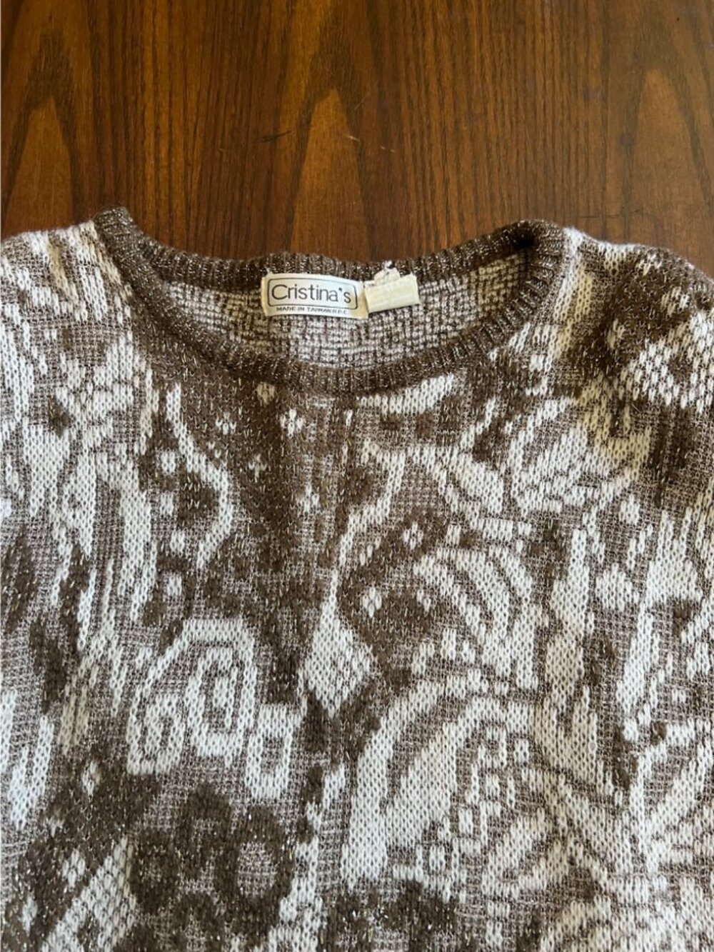 Vintage 80's Cristina's Brown Metallic Long Sleeve Sweater Size Medium - Picture 2 of 9